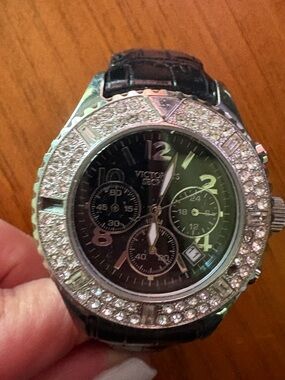 Victoria's Secret Black Dial Crystal Bezel Women's Watch